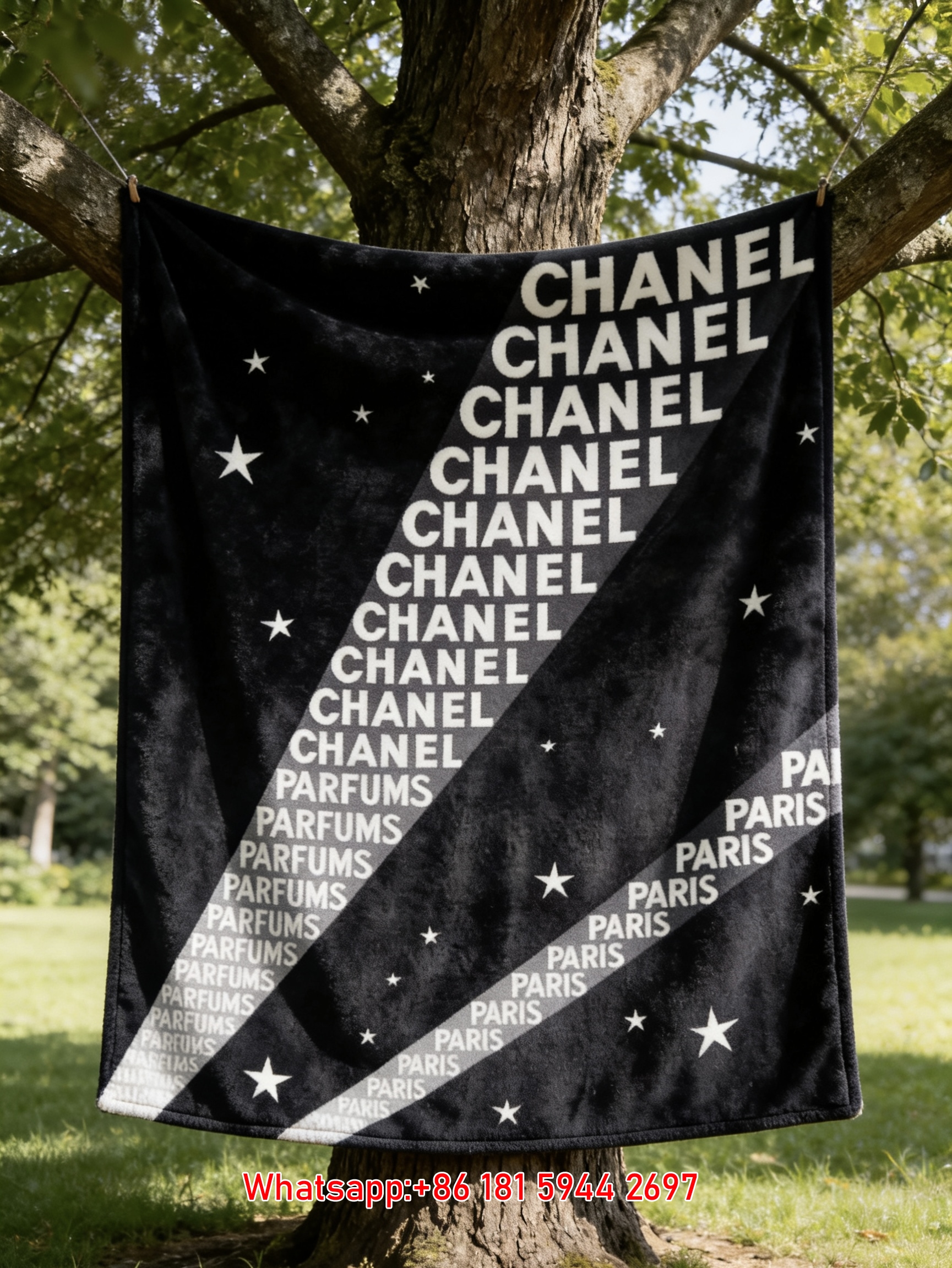 Chanel Vintage Starry Parfums Flannel Throw Blanket IMG_6909